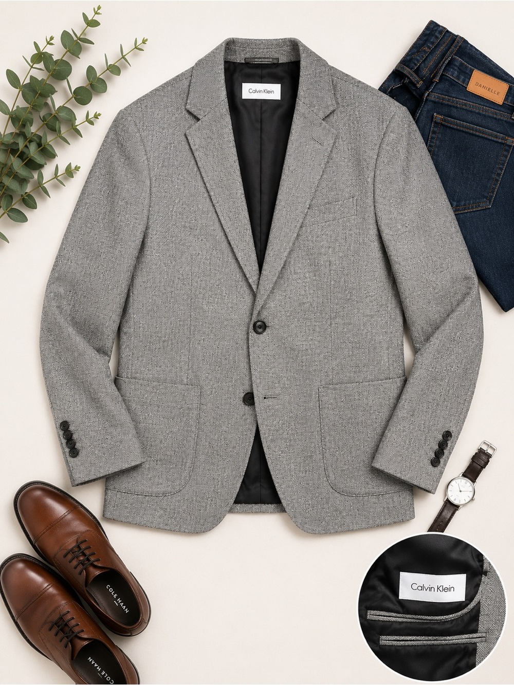 Calvin Klein Light Gray Two-Button Patch Pocket Blazer